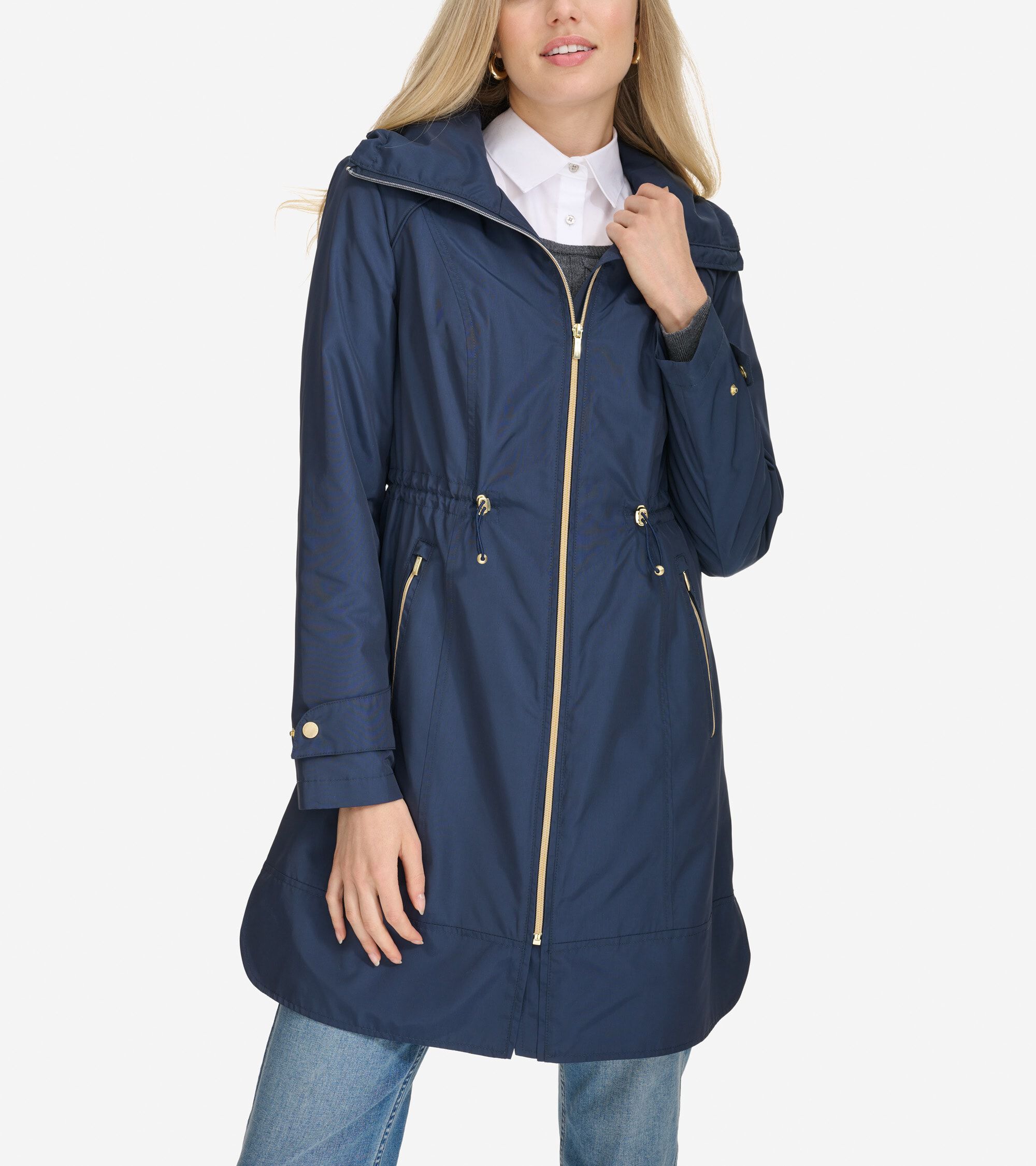 Women s Packable Rain Jacket in Dark Blue Cole Haan